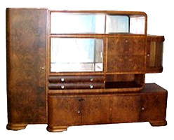 23.1553 Fantastic Art Deco Walnut Burl Wall/Desk Unit c. 1930