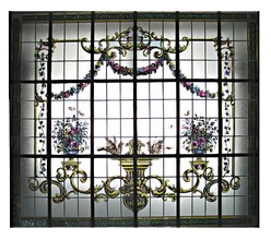 6407 Beautiful Hand Painted & Leaded Glass Window c. 1925